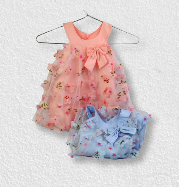 Elegant Peach & Sky Blue Girls' Frock