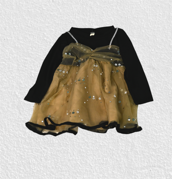 Stylish Girl's Frock - Soft Hosiery Cotton Top & Fancy Bottom (Black & Brown)