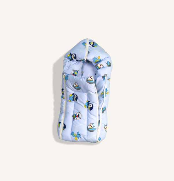 Light Blue Baby Sleeping Bag with Penguin and Cartoon Character Print