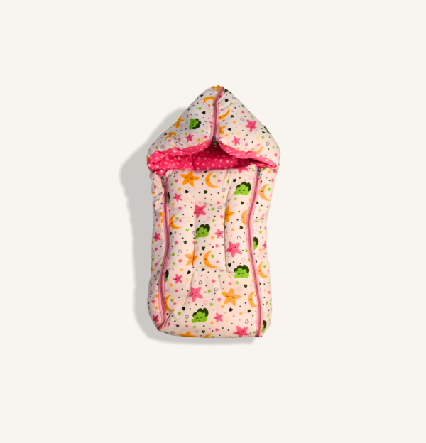 Adorable Baby Sleeping Bag with Star, Moon, and Frog Print - Pink Interior