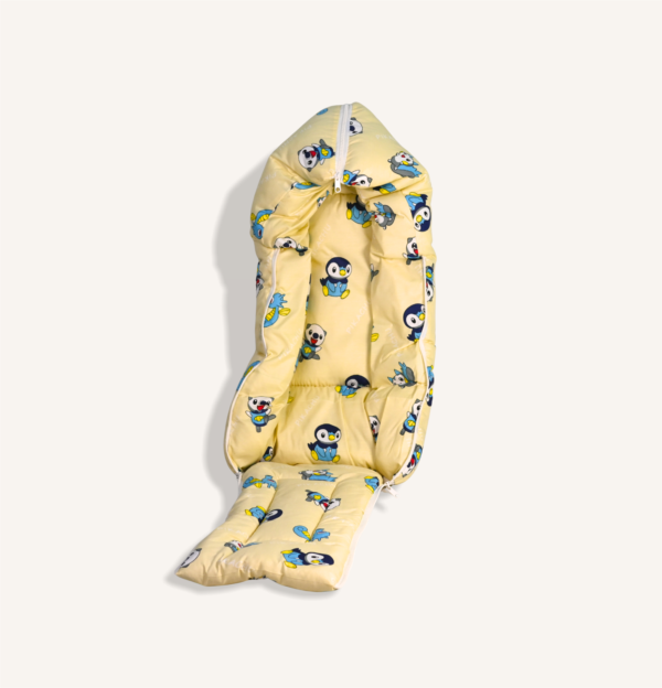 Yellow Baby Sleeping Bag with Cartoon Penguin and Pikachu Print