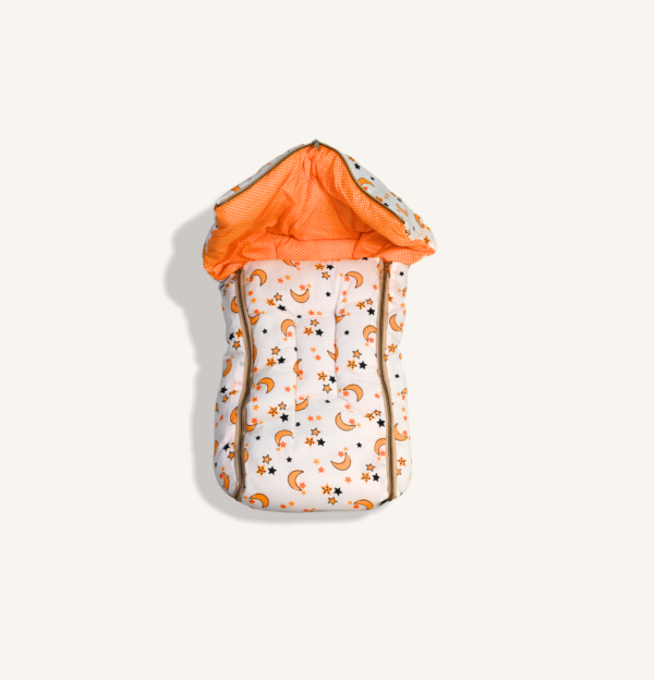 Orange Moon and Stars Baby Sleeping Bag with Soft Hood and Cozy Interior
