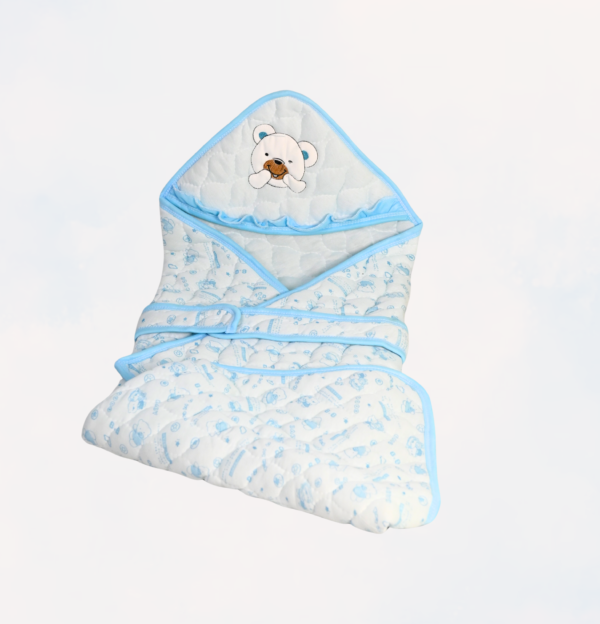 Soft Cotton Hooded Baby Blanket & Swaddle (Sky Blue)