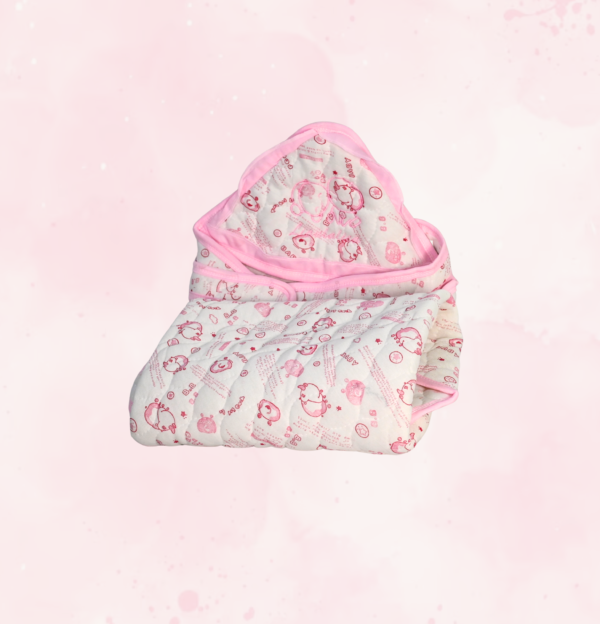 Soft Cotton Hooded Baby Blanket & Swaddle (Baby Pink)